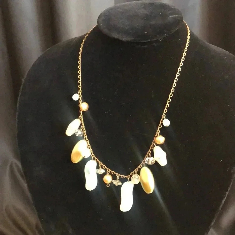 Gold Necklace with green‎ stones